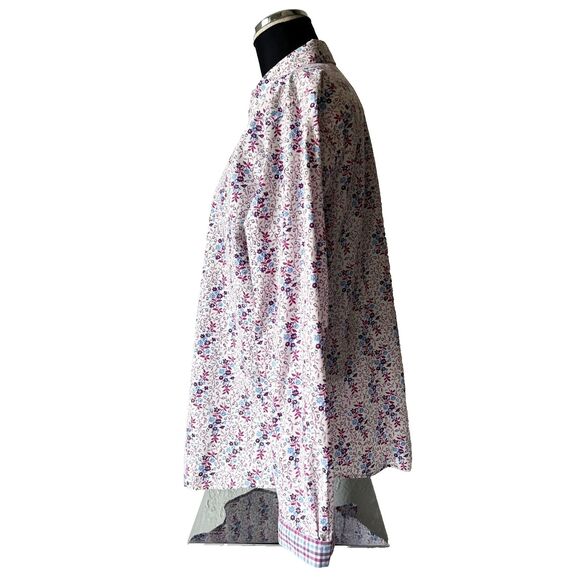 LL Bean Purple Blue White Floral Button-Front Shirt Long Sleeve-Women's Large - Picture 5 of 13